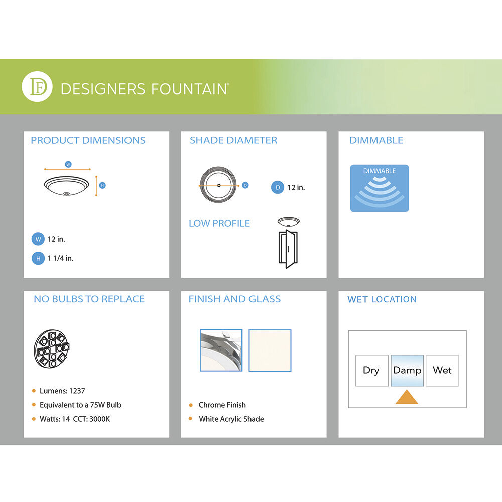 Edge Lit LED 12 inch Chrome Flushmount Ceiling Light